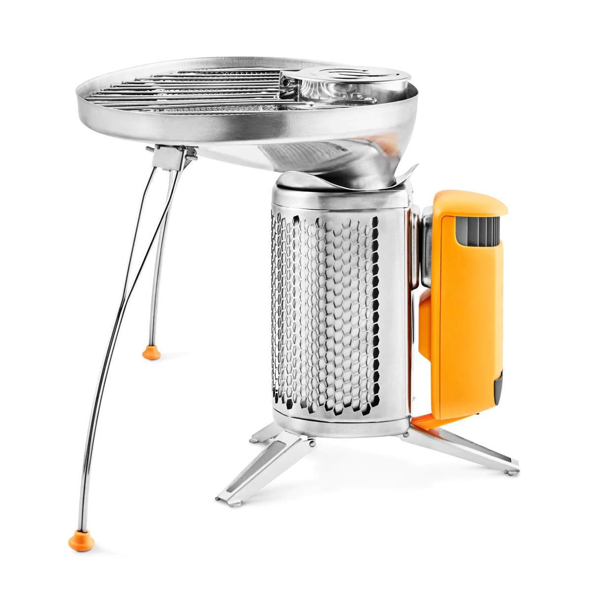 BioLite CampStove portable grill with orange power unit on white background