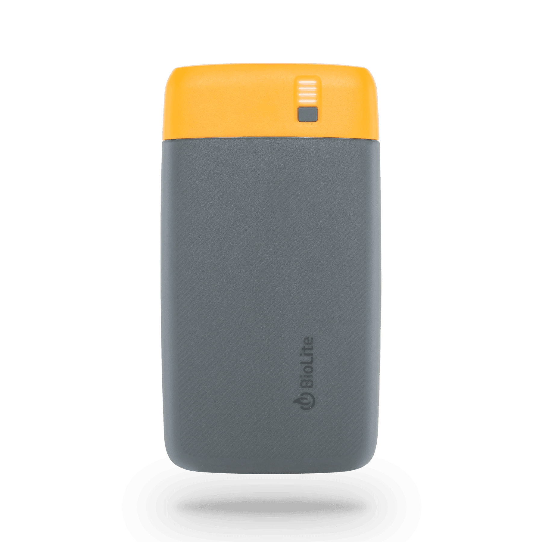 BioLite Charge PD portable power bank with yellow and gray design on plain background