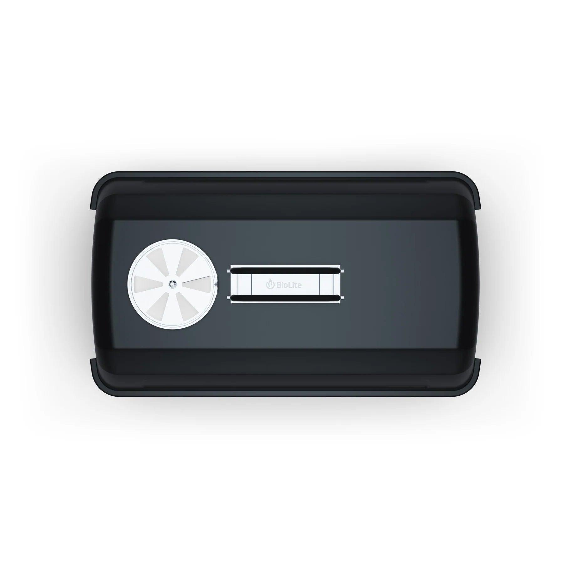 BioLite FirePit grill lid with vent, top view, outdoor camping accessory