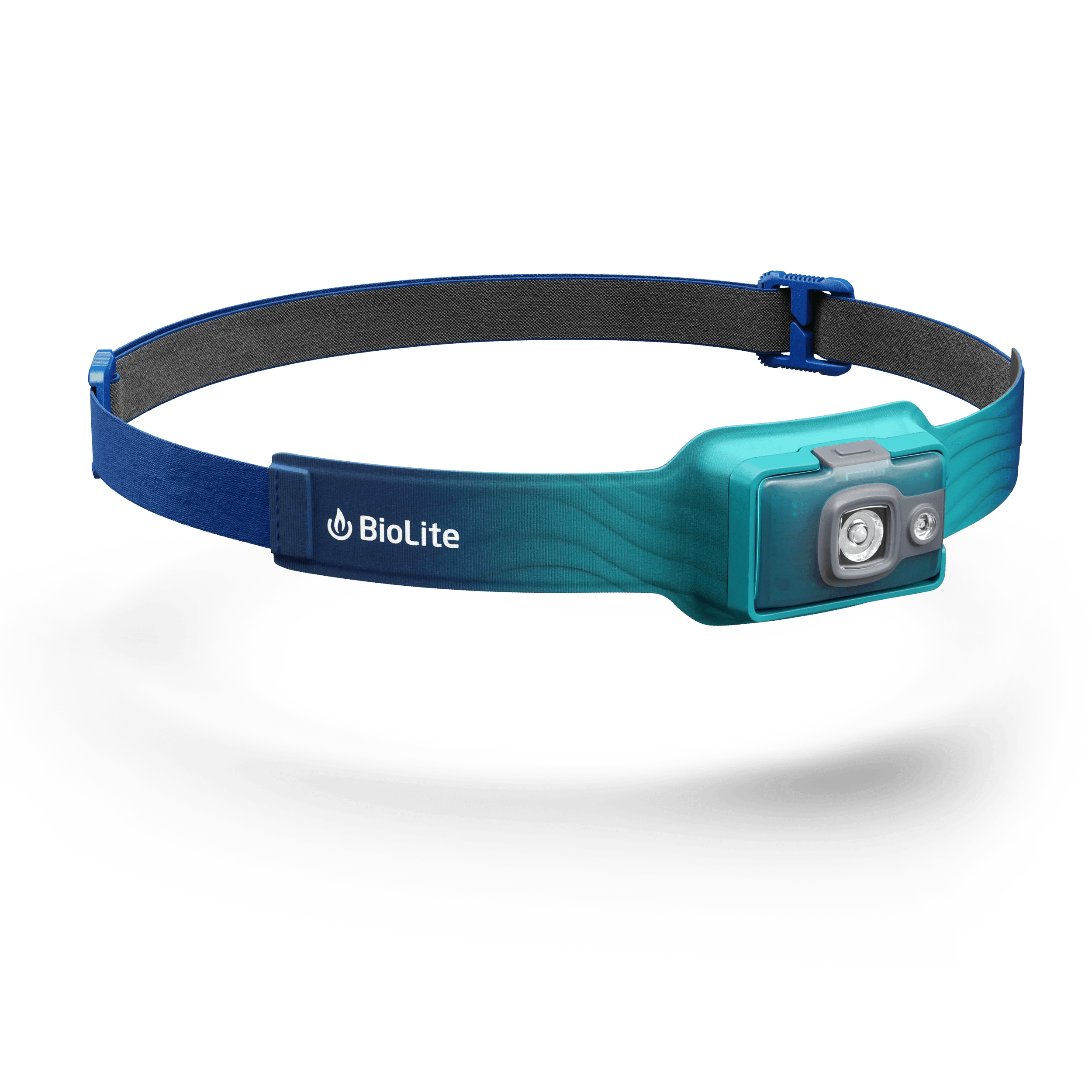BioLite HeadLamp 325 blue LED headlamp with adjustable strap on white background