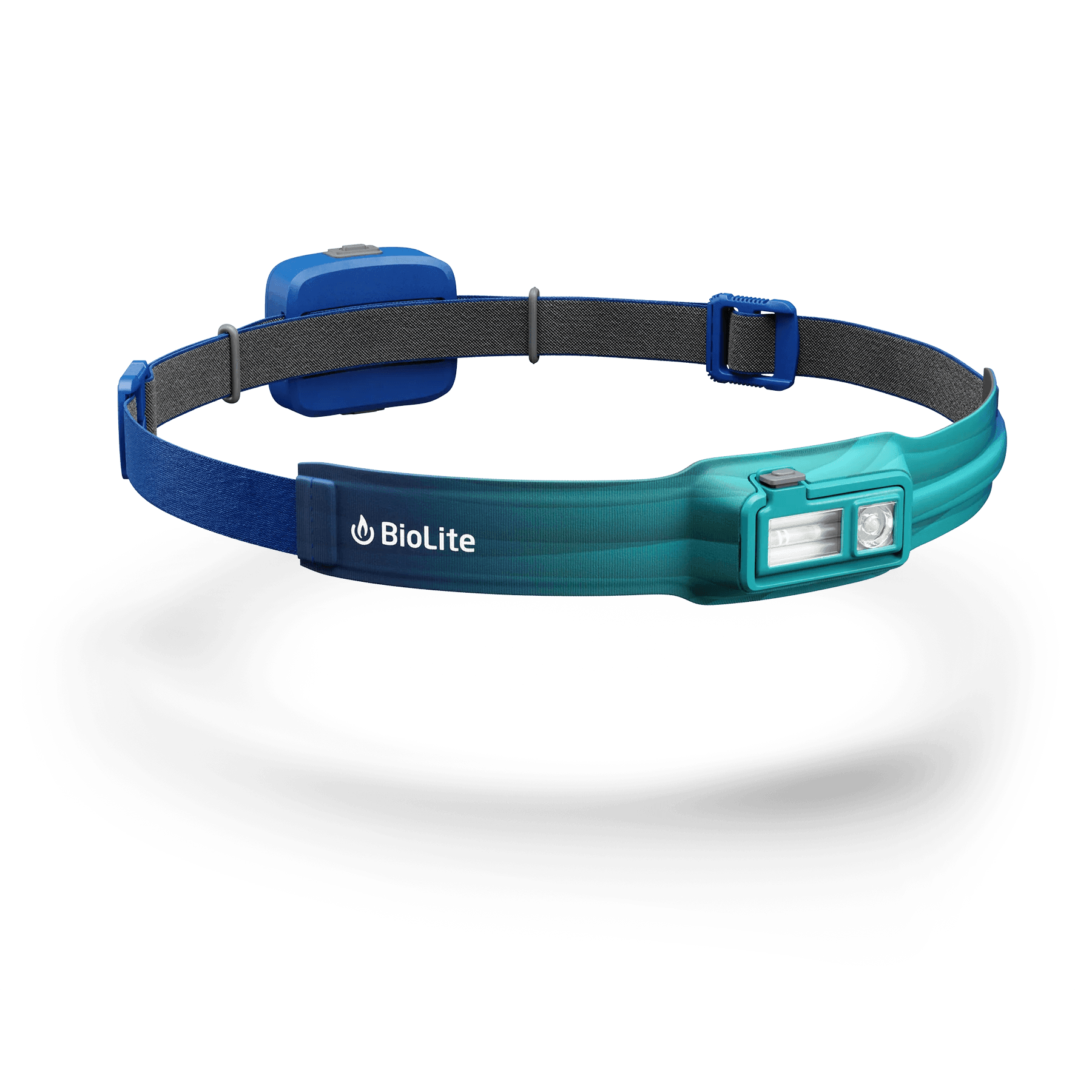 BioLite 425 headlamp in blue and teal, adjustable strap, LED light, outdoor gear
