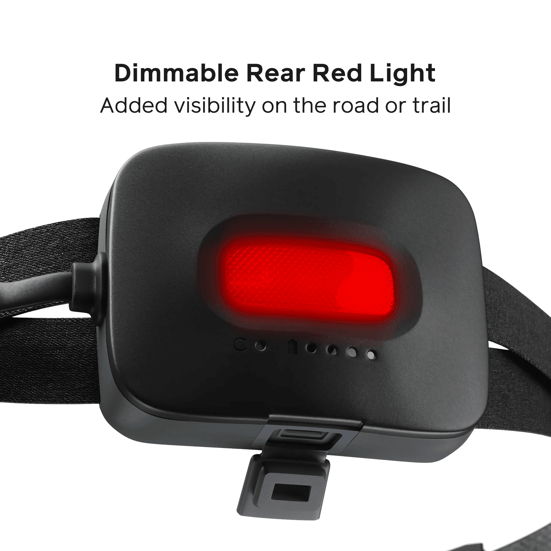 Biolite Headlamp 800 Pro dimmable rear red light on black strap for outdoor visibility