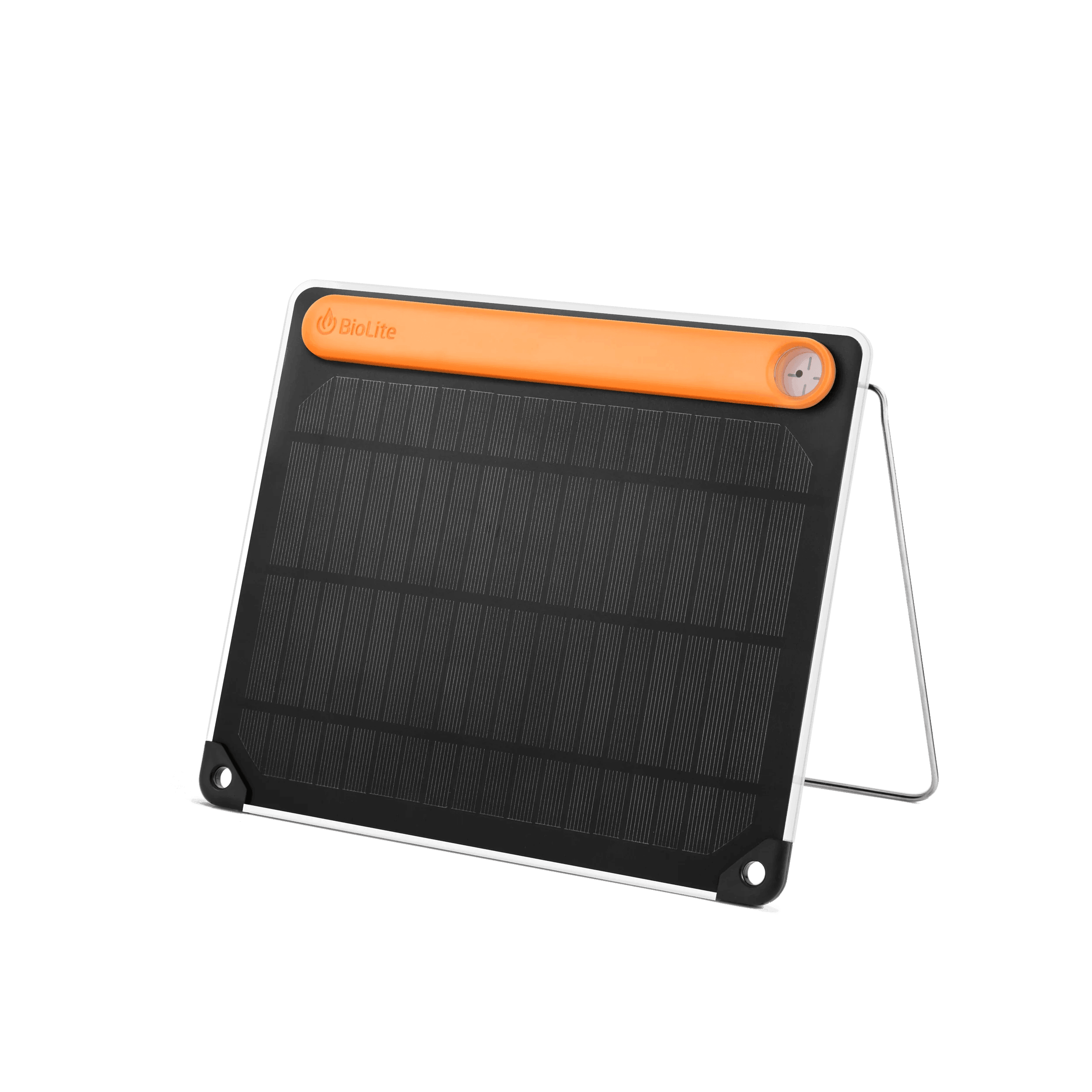 BioLite SolarPanel 5 portable solar charger with orange top and foldable stand