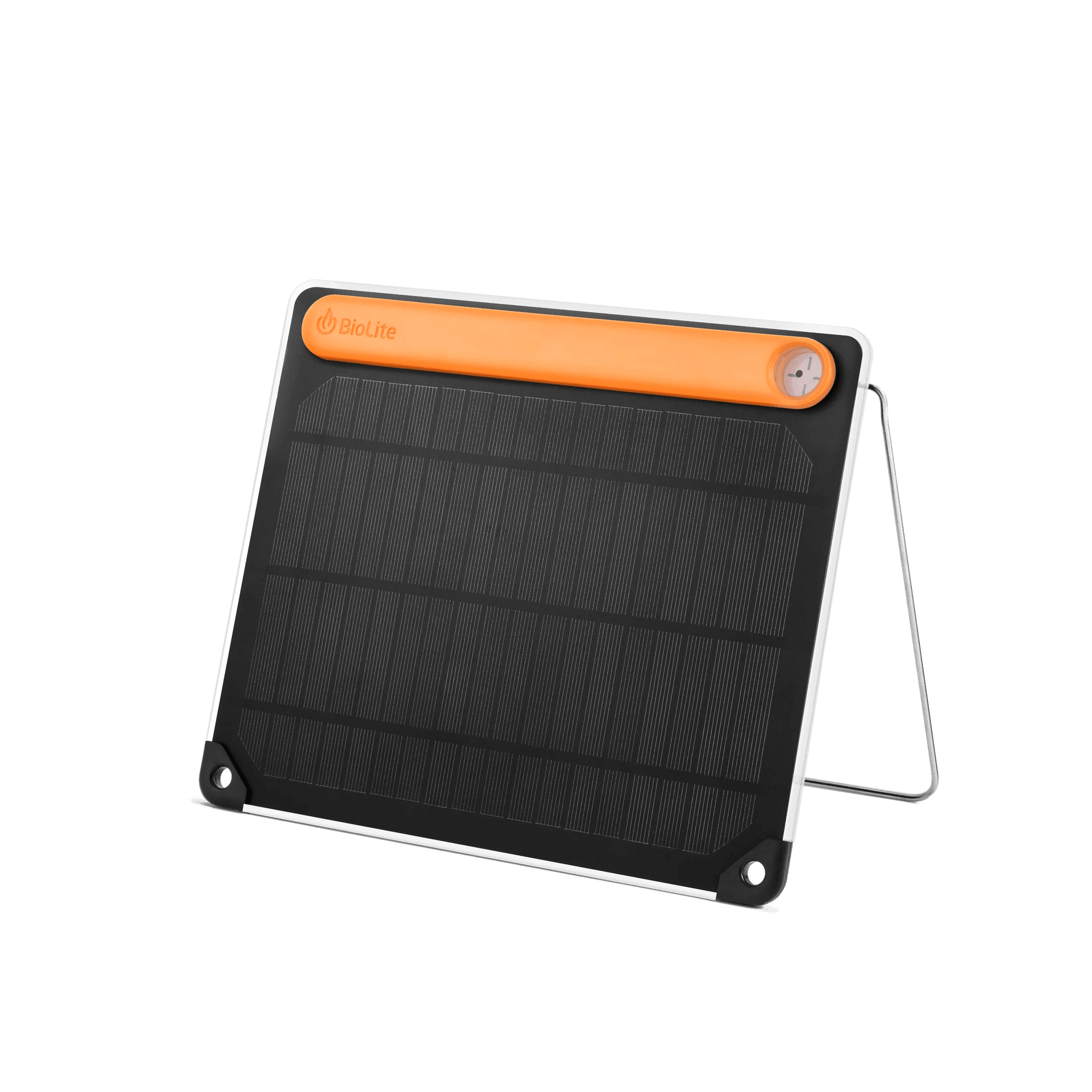 BioLite SolarPanel 5 portable solar charger with orange top and foldable stand