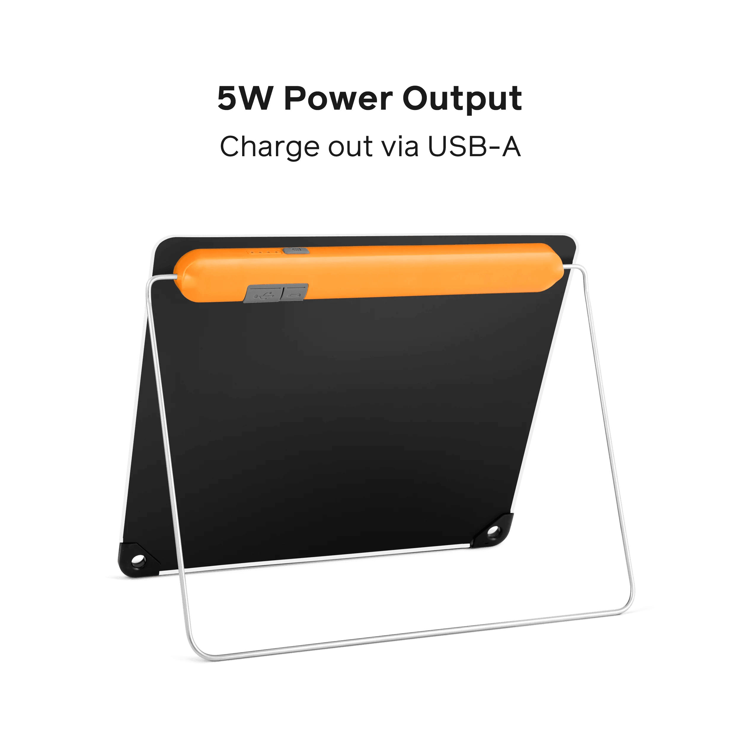 Biolite SolarPanel 5 portable solar charger with orange frame and USB-A output