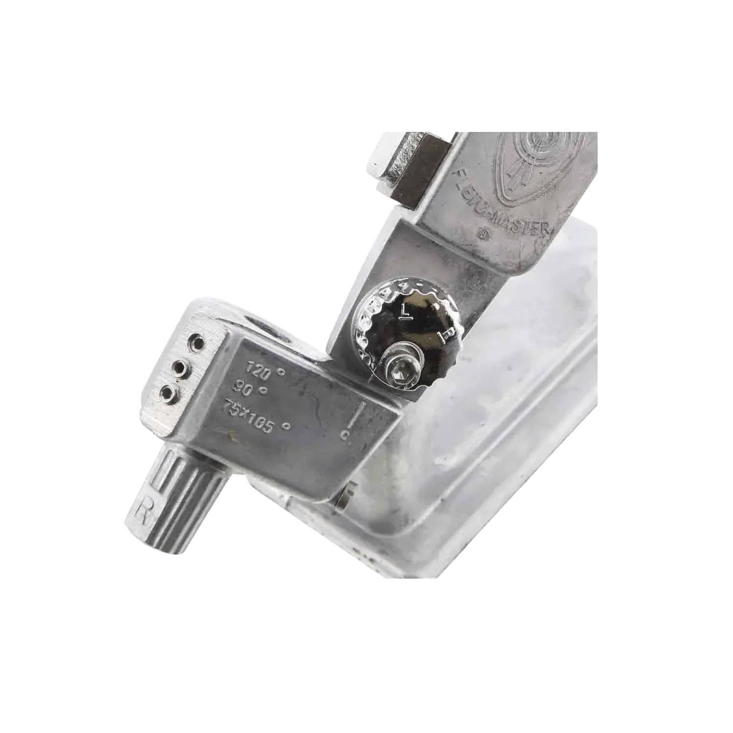 Metal pipe cutter tool with adjustment dial on a white background