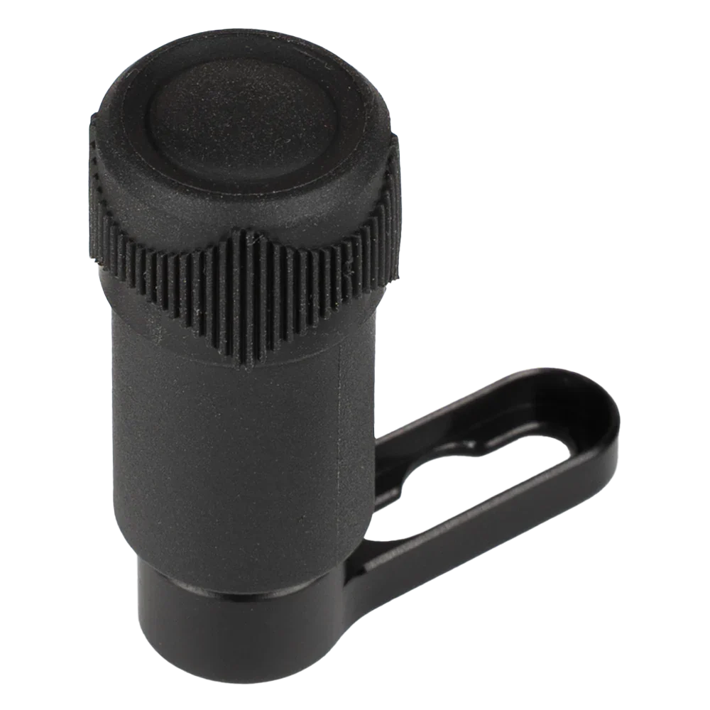 Black sight lamp accessory with textured grip and mounting clip on a gray background