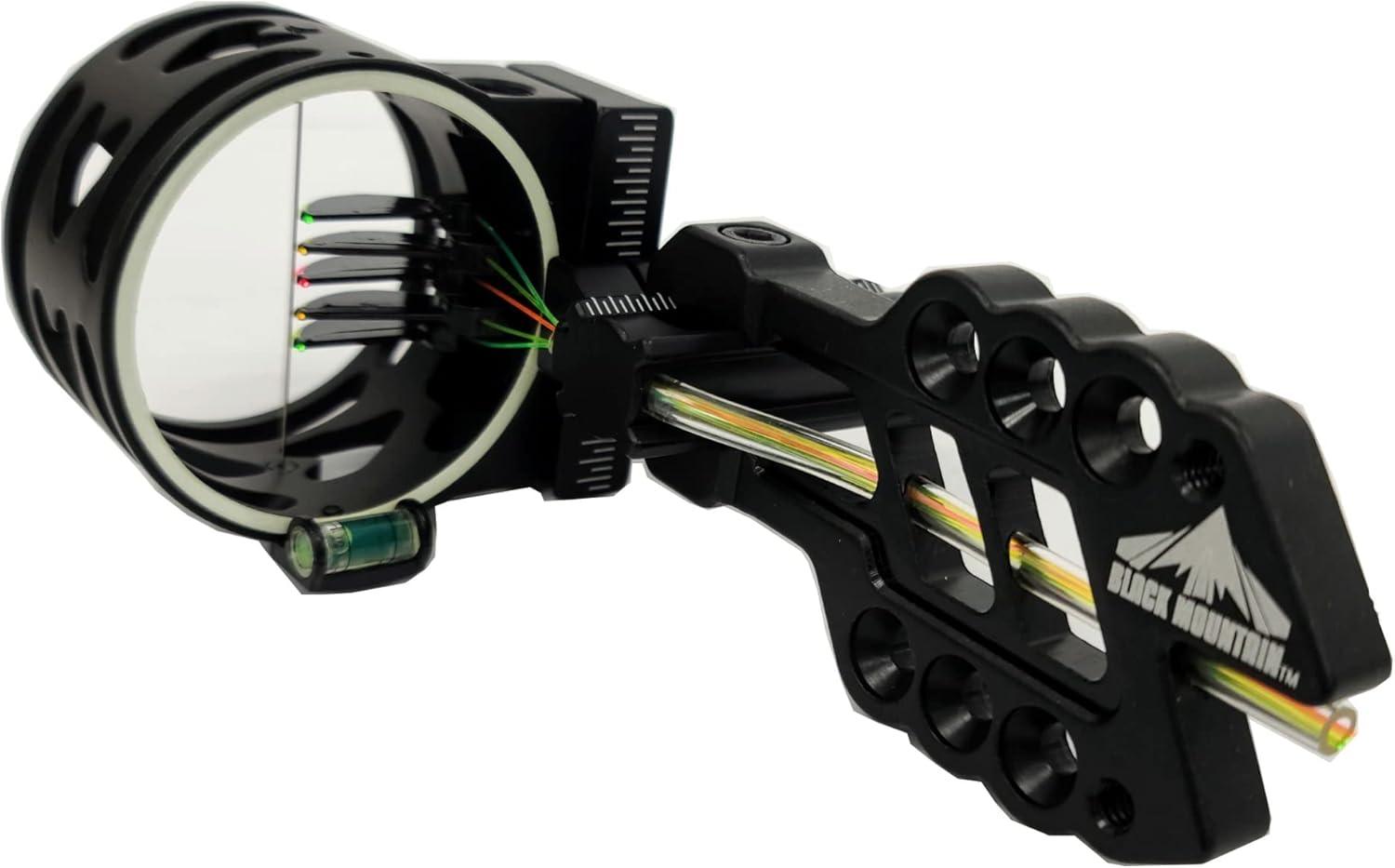 Black Mountain five-pin fiber optic bow sight with bubble level, archery accessory