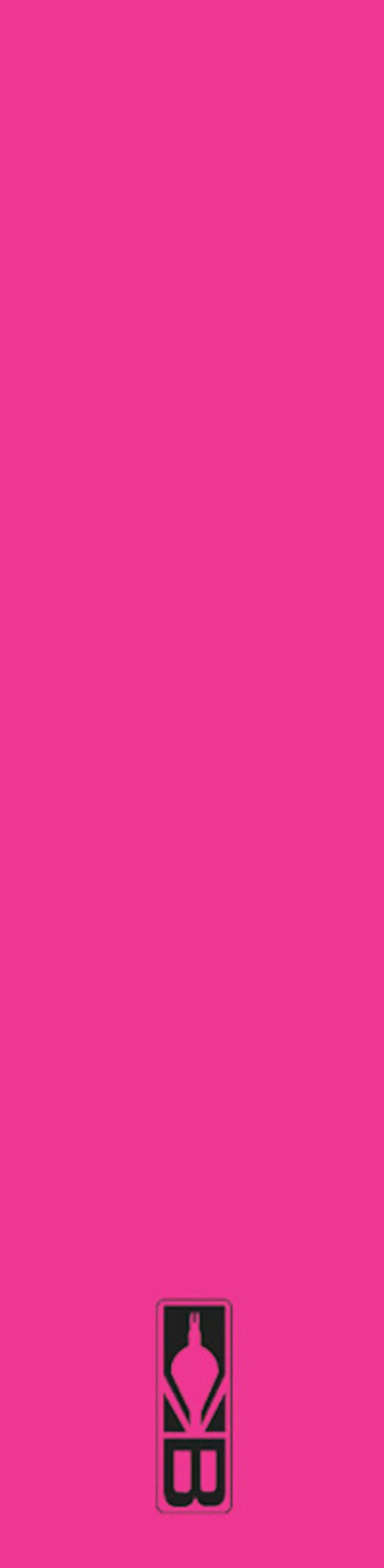 Pink background with a small black minimalist bottle logo at the bottom center