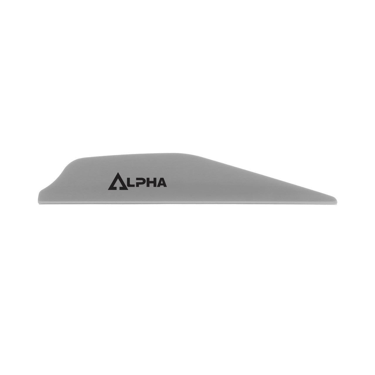 Alpha replacement fin for surfboard in grey with black logo on white background