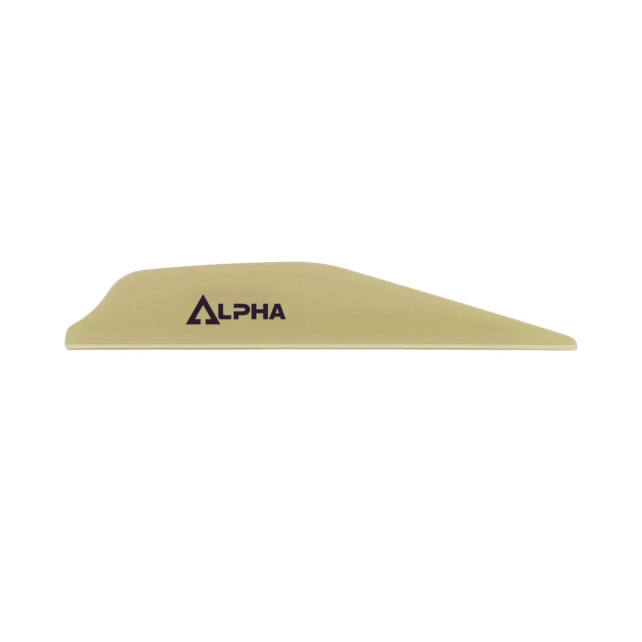 Alpha beige archery vane with black logo on white background