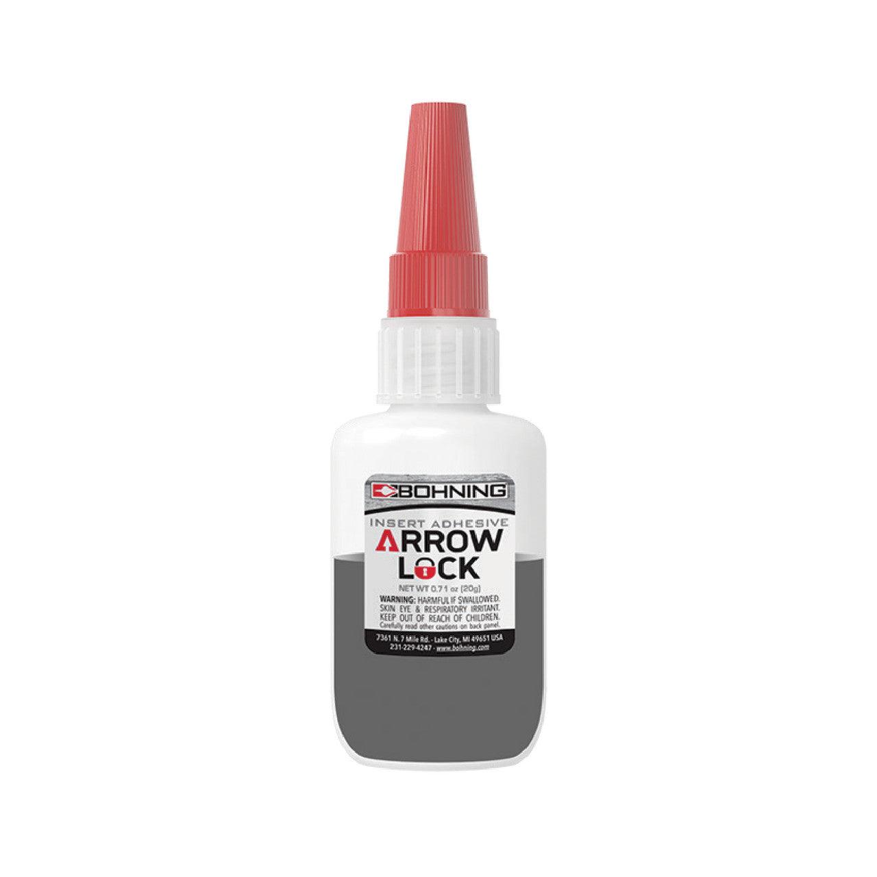 Bohning Arrow Lock insert adhesive glue bottle with red cap on white background