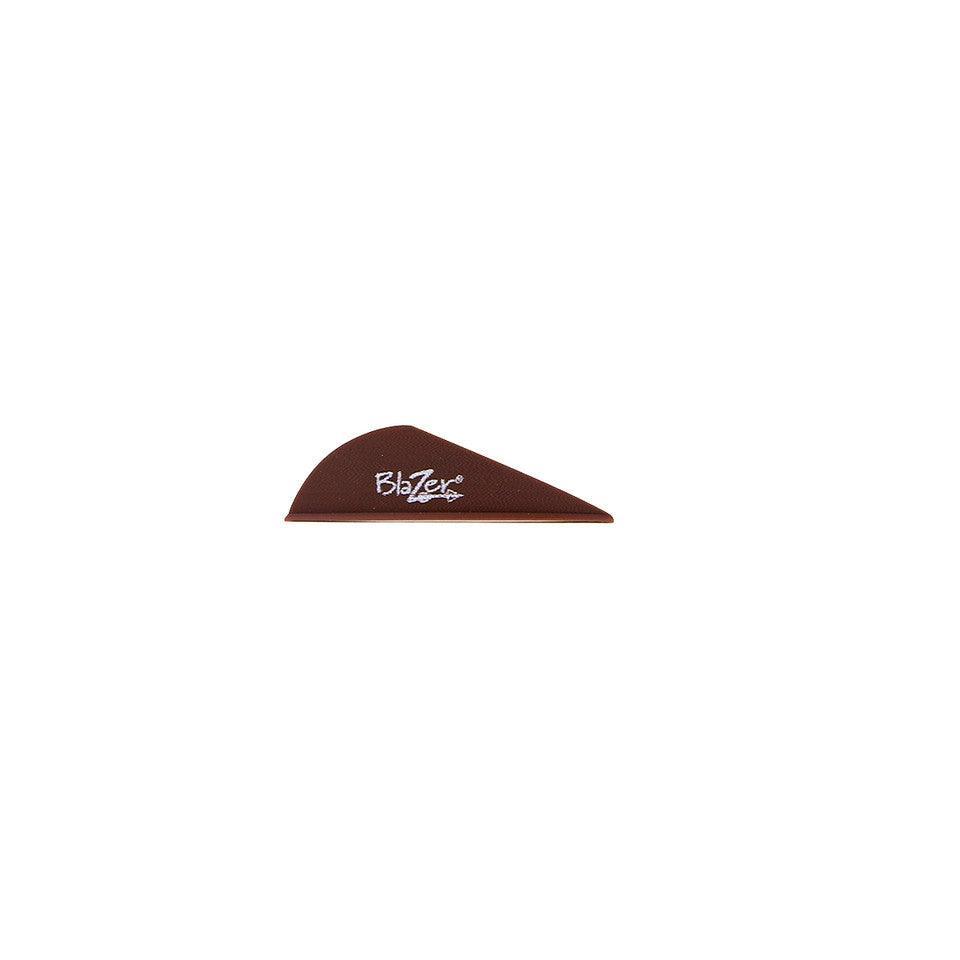 Brown Bohning Blazer vane archery fletching with white logo on white background