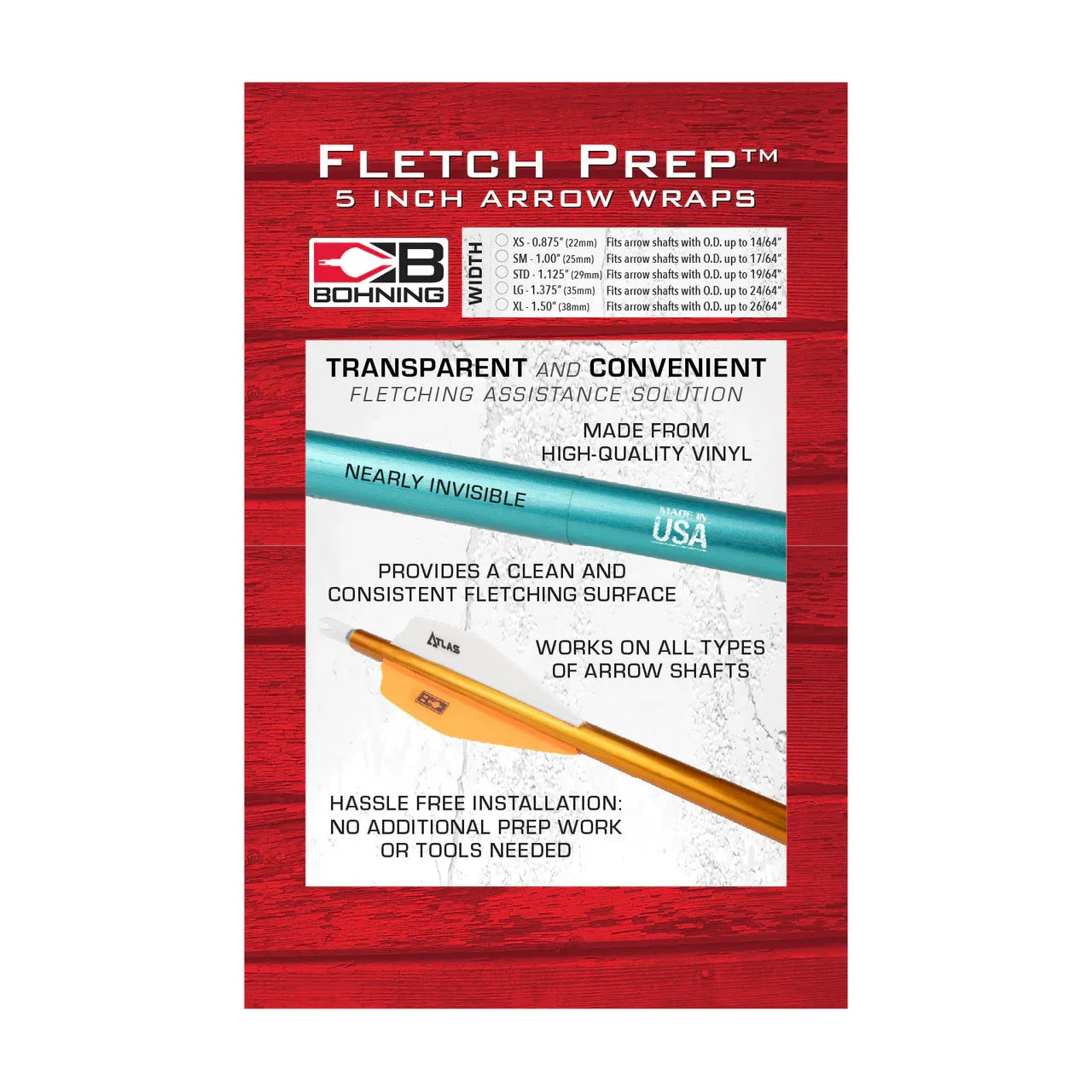 Fletch Prep 5 inch arrow wraps packaging with arrow and product details