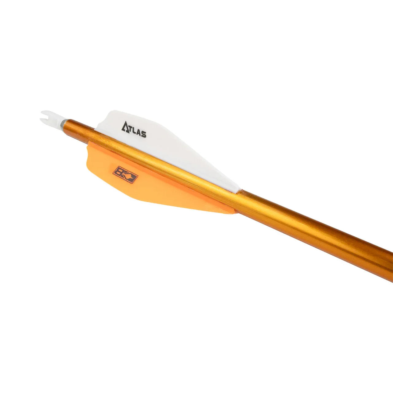 Clear orange arrow wrap on gold archery arrow with white and orange fletching