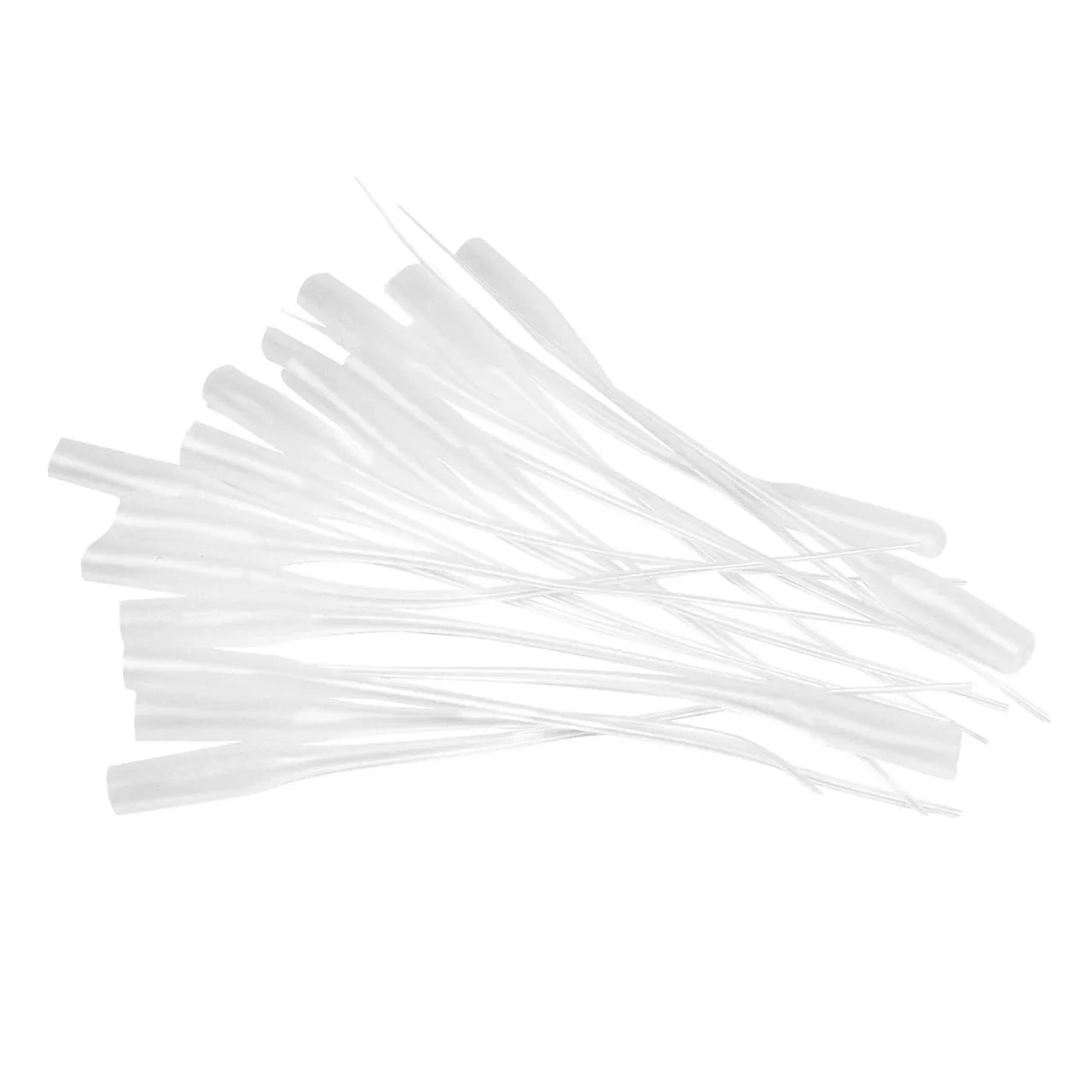 pile of clear plastic whips for aquarium, aquarium whips on white background