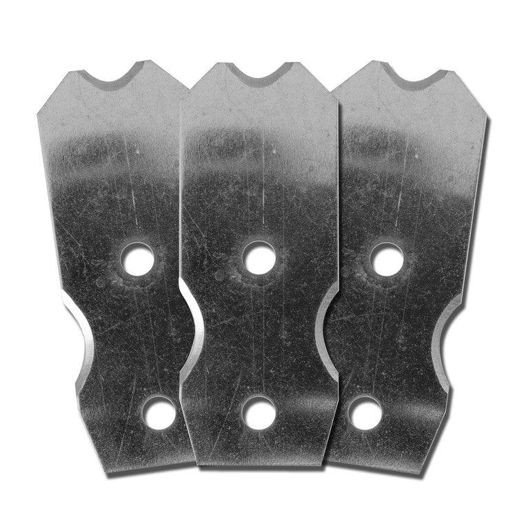 Three metal replacement blades for StripPro tools on a white background