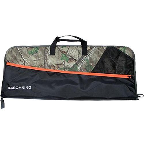 Bohning camo archery case with orange zipper and black handles