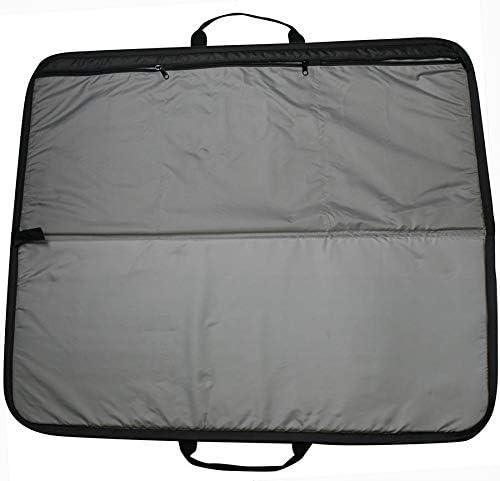 Large gray art portfolio bag with black handles and zippered closure, displayed open