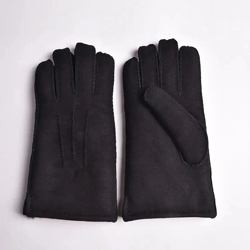 Black men's hand-stitched Merino sheepskin gloves on white background