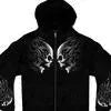 Men's black zipper hoodie with two white flaming skulls facing each other on chest