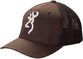 Brown mesh trucker cap with white deer antler logo on the front panel