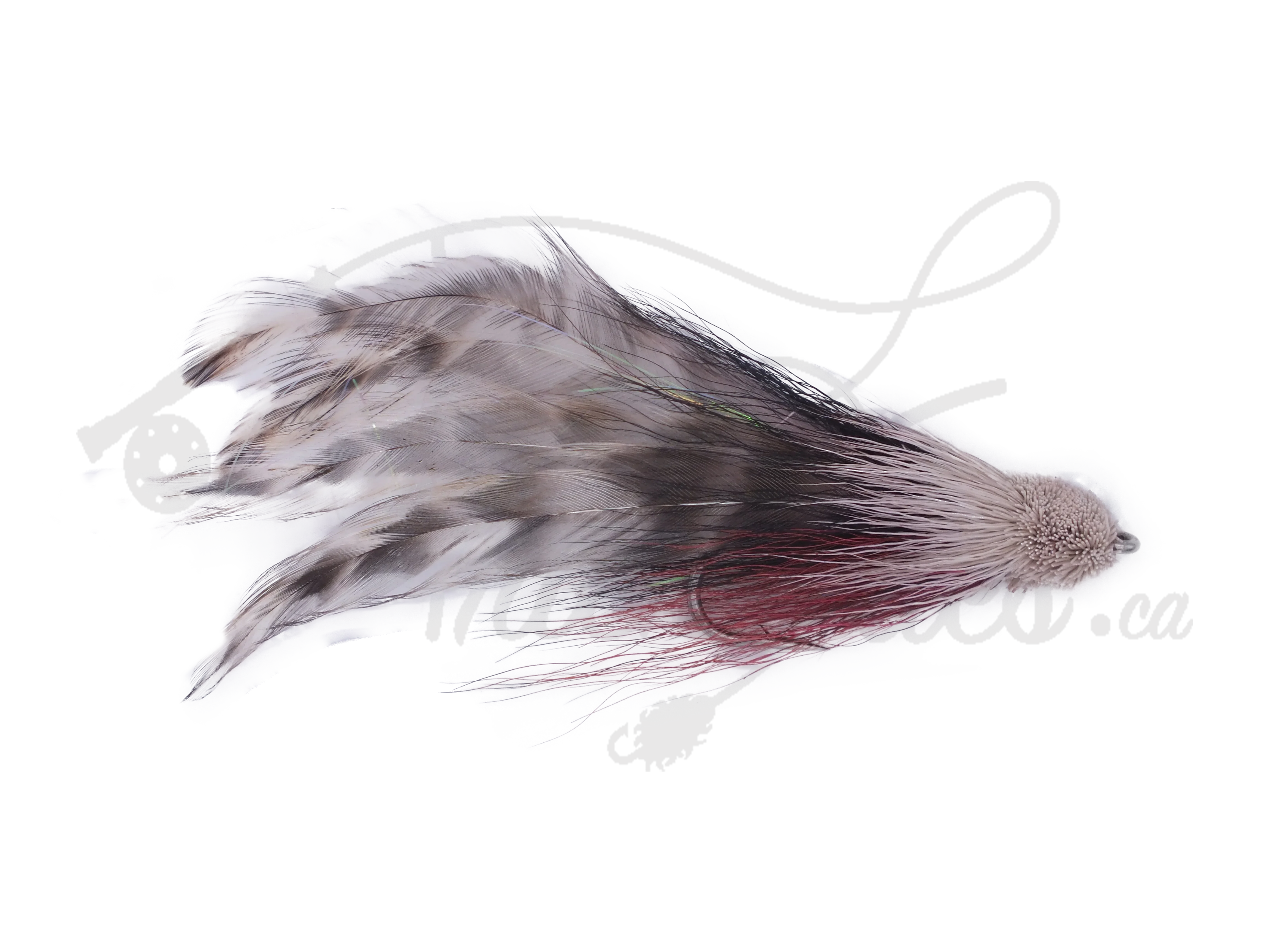 Buford Cotton Candy fishing fly with gray, black, and pink feathers for fly fishing