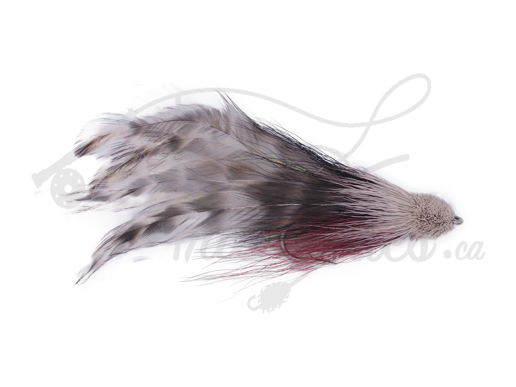 Buford Cotton Candy fishing fly with gray, black, and pink feathers for fly fishing