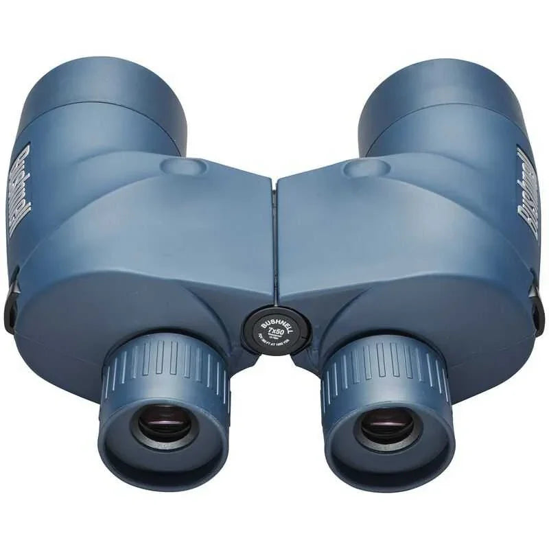 Bushnell Marine 7x50 blue binoculars with textured grip and central focus knob