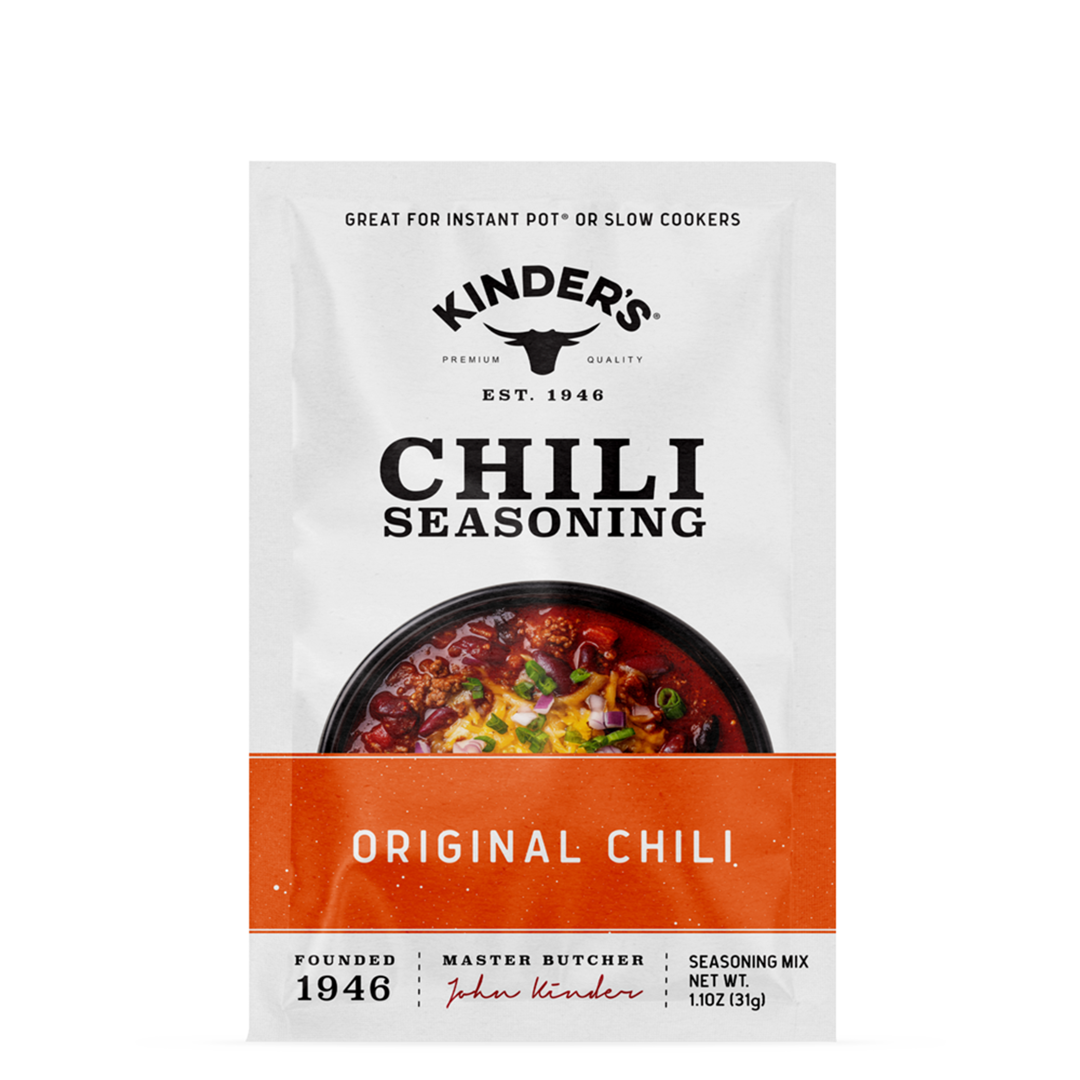 Kinders Chili Seasoning package on a white background