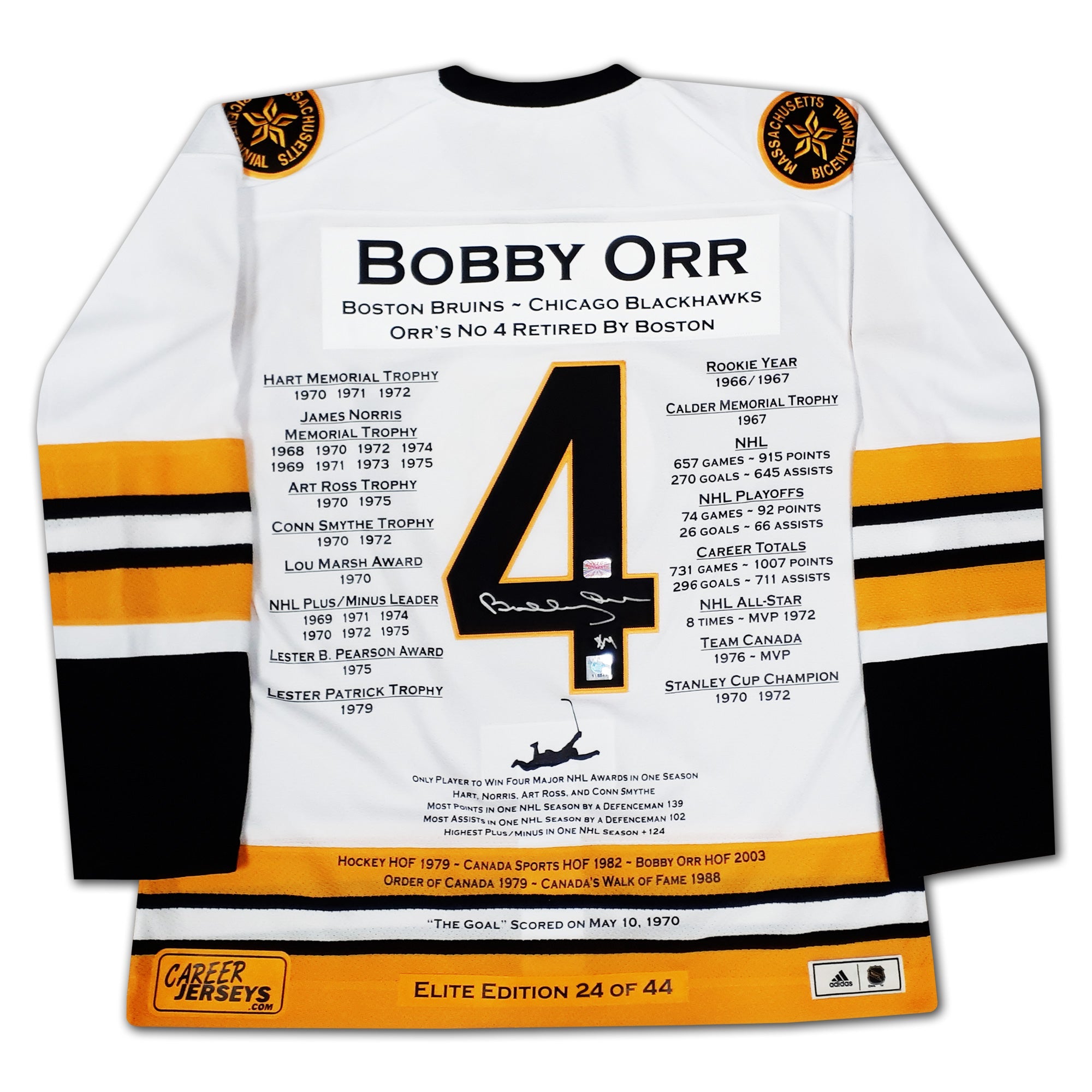 BOBBY ORR SIGNED CAREER JERSEY WHITE BOSTON ELITE EDITION OF 44
