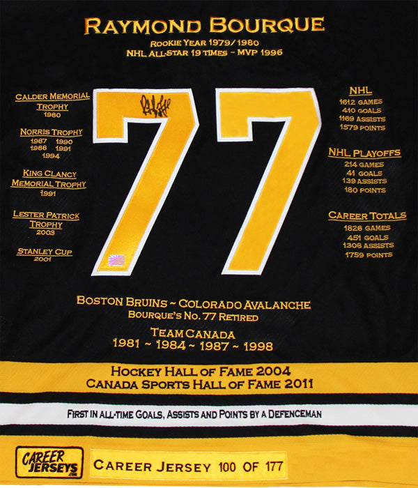 RAY BOURQUE CAREER JERSEY AUTOGRAPHED - LTD ED 177 - BOSTON BRUINS