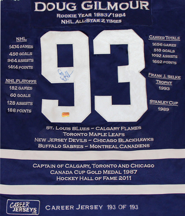 DOUG GILMOUR CAREER JERSEY #193 OF 193 - AUTOGRAPHED - TORONTO MAPLE LEAFS - Image 2