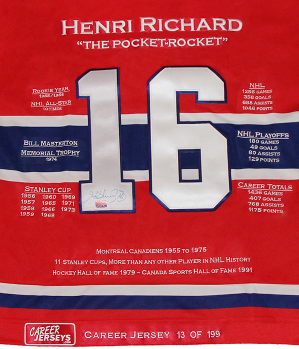 HENRI RICHARD CAREER JERSEY SIGNED - LTD ED 199 - MONTREAL CANADIENS