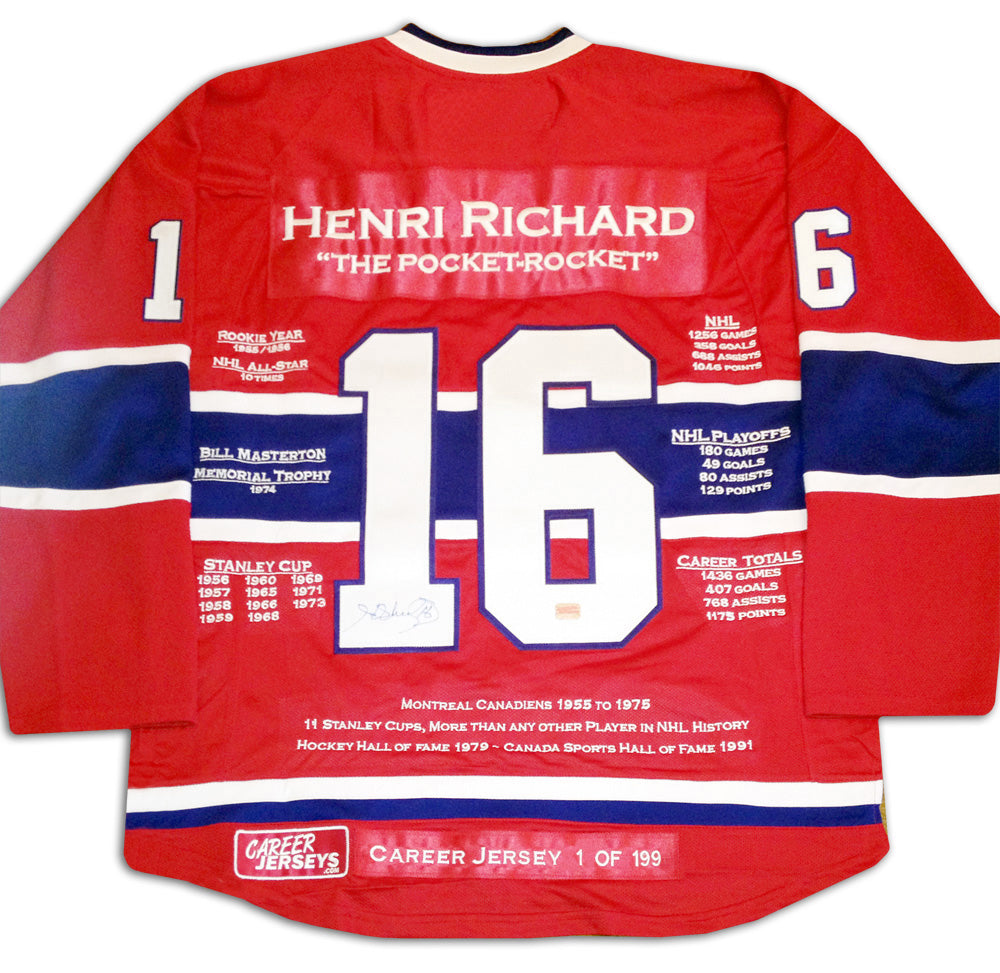 HENRI RICHARD CAREER JERSEY #1 OF 199 - AUTOGRAPHED - MONTREAL CANADIENS