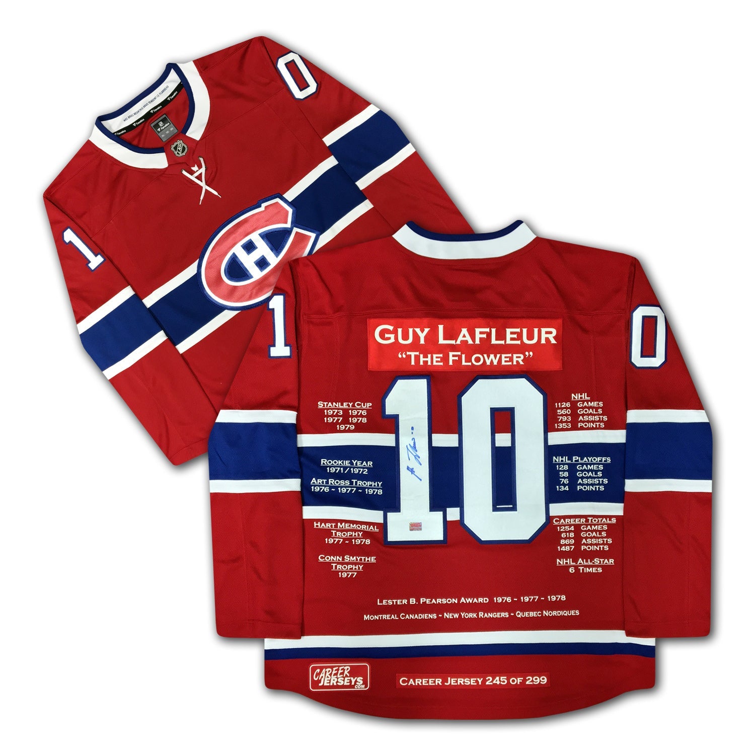 GUY LAFLEUR CAREER JERSEY SIGNED - LTD ED 299 - MONTREAL CANADIENS