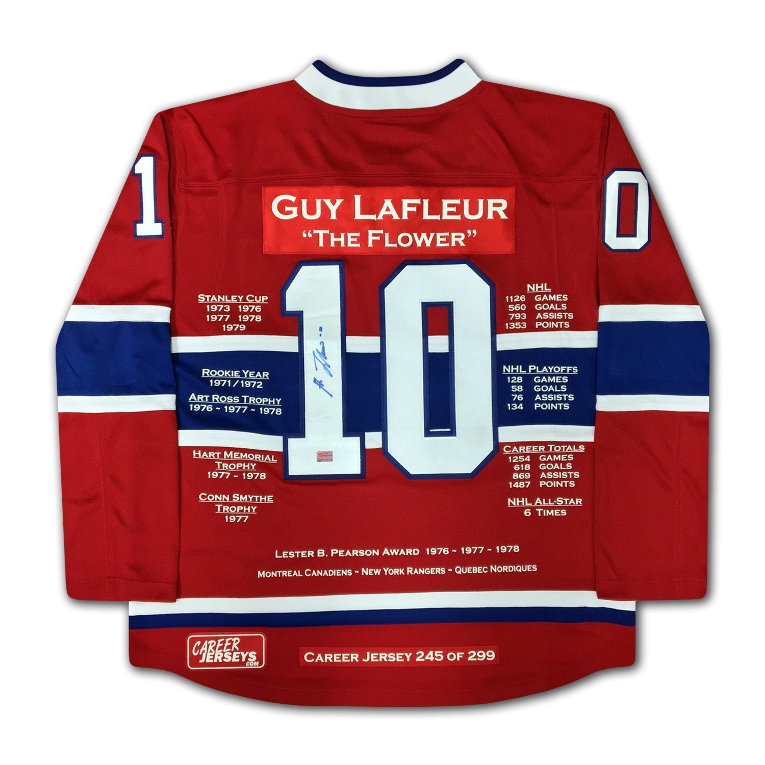 GUY LAFLEUR CAREER JERSEY SIGNED - LTD ED 299 - MONTREAL CANADIENS