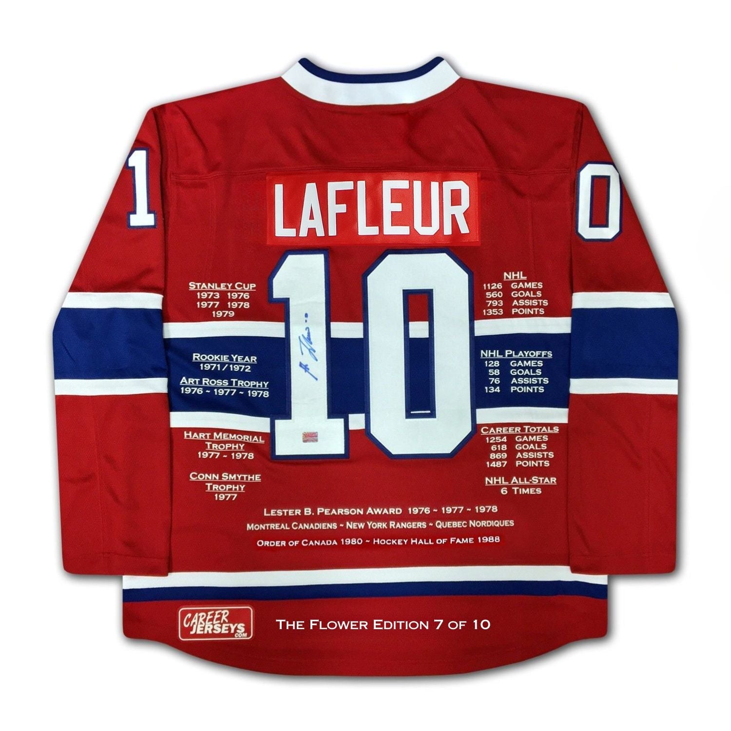 GUY LAFLEUR RED CAREER JERSEY THE FLOWER EDITION OF 10 - SIGNED