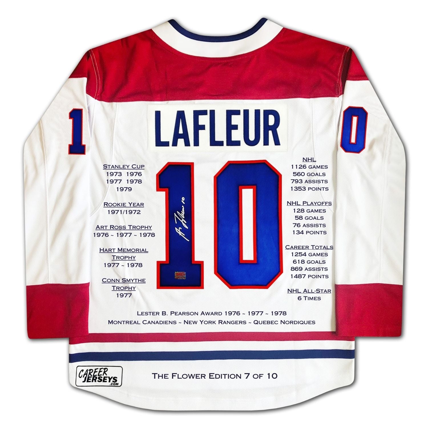 GUY LAFLEUR WHITE CAREER JERSEY THE FLOWER EDITION OF 10 - SIGNED