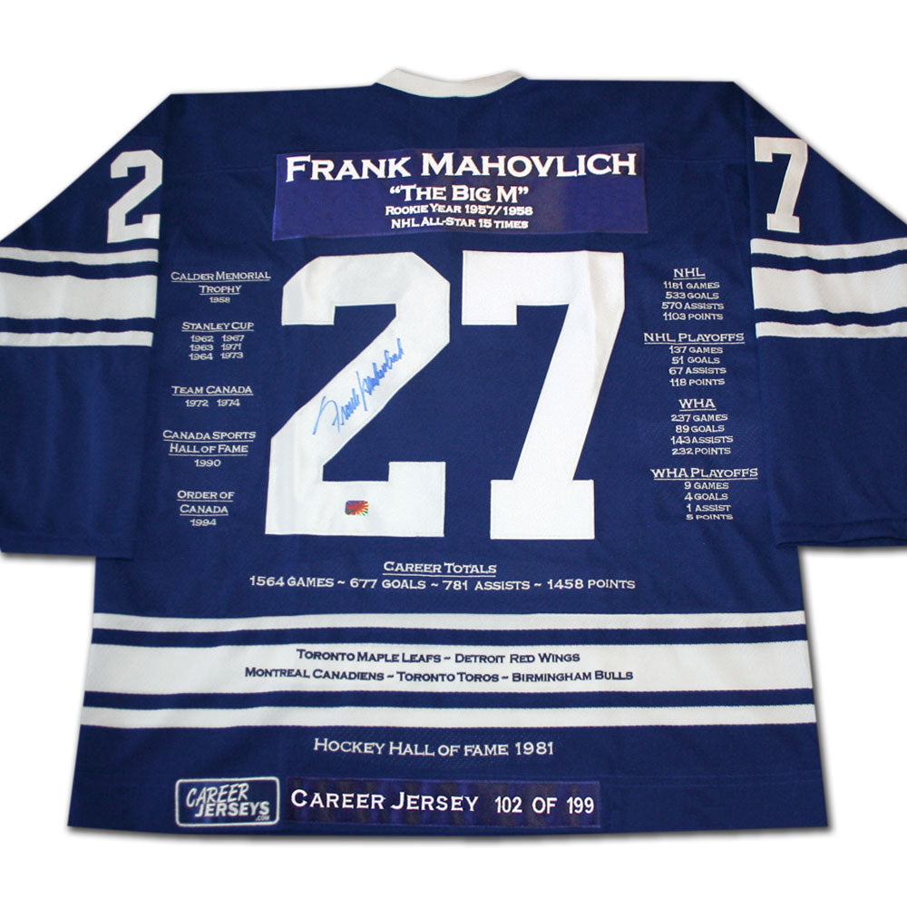 FRANK MAHOVLICH CAREER JERSEY SIGNEDLTD ED 199 - TORONTO MAPLE LEAFS