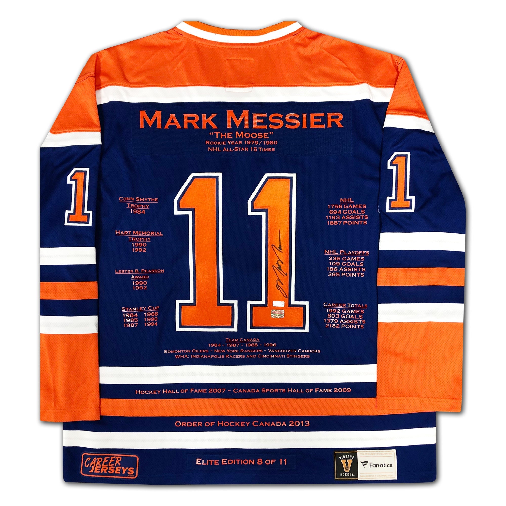 MARK MESSIER CAREER JERSEY ELITE EDITION OF 11 - SIGNED - EDMONTON OILERS
