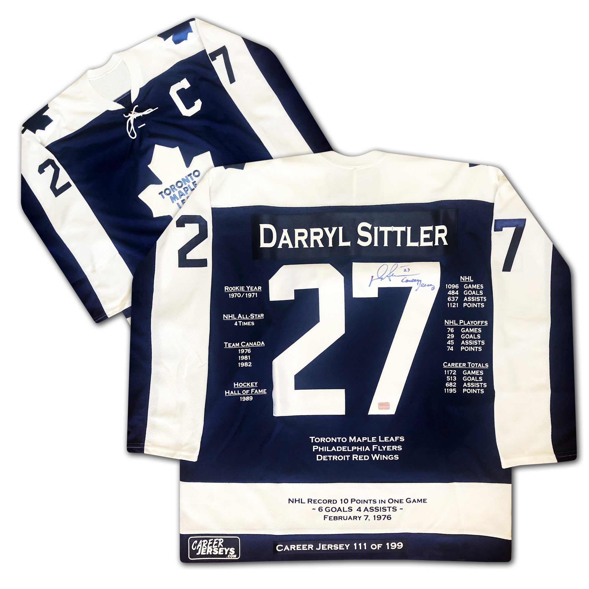 DARRYL SITTLER CAREER JERSEY SIGNED - LTD ED 199 - TORONTO MAPLE LEAFS