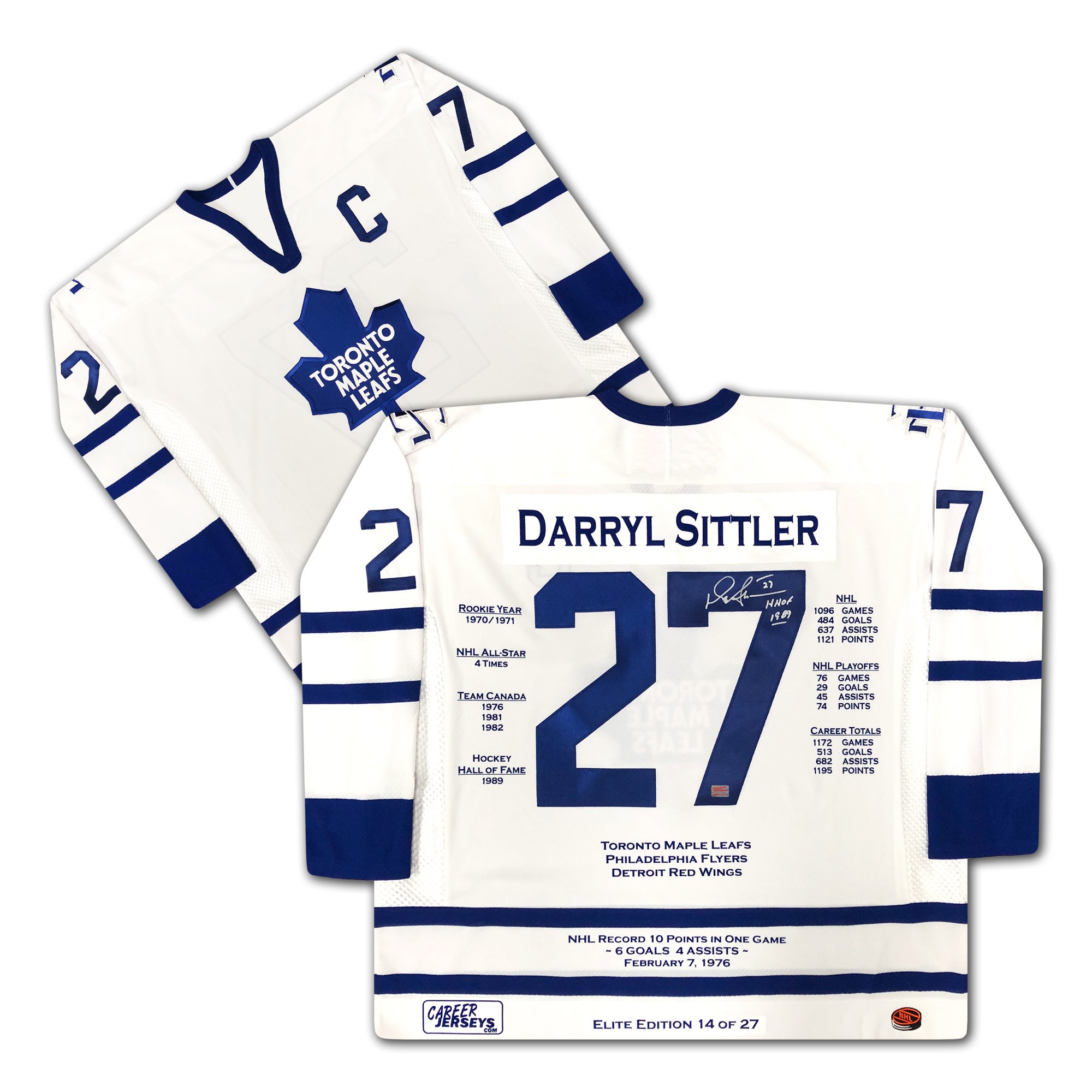 DARRYL SITTLER SIGNED ELITE EDITION CAREER JERSEY - LTD ED /27 - MAPLE LEAFS