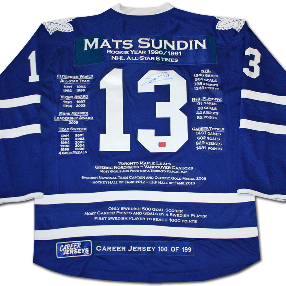 MATS SUNDIN CAREER JERSEY SIGNED - LTD ED 199 - TORONTO MAPLE LEAFS