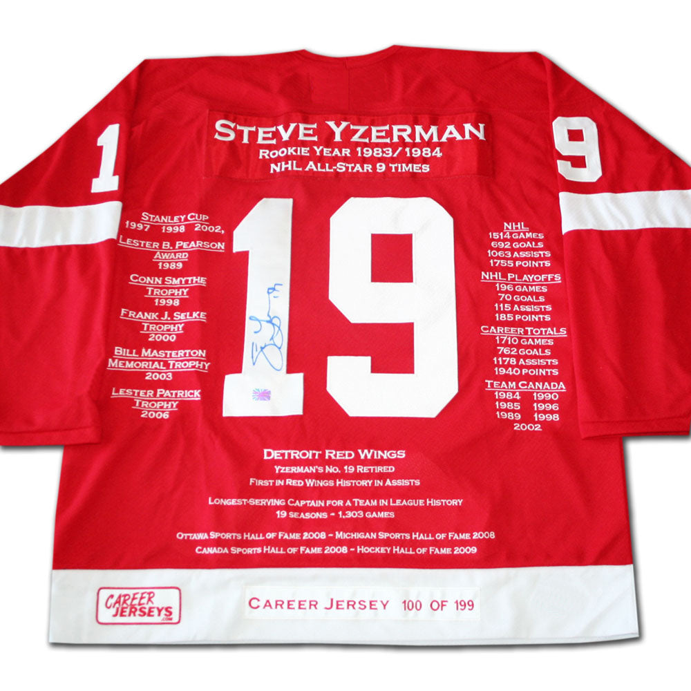 STEVE YZERMAN CAREER JERSEY SIGNED - LTD ED 199 - DETROIT RED WINGS