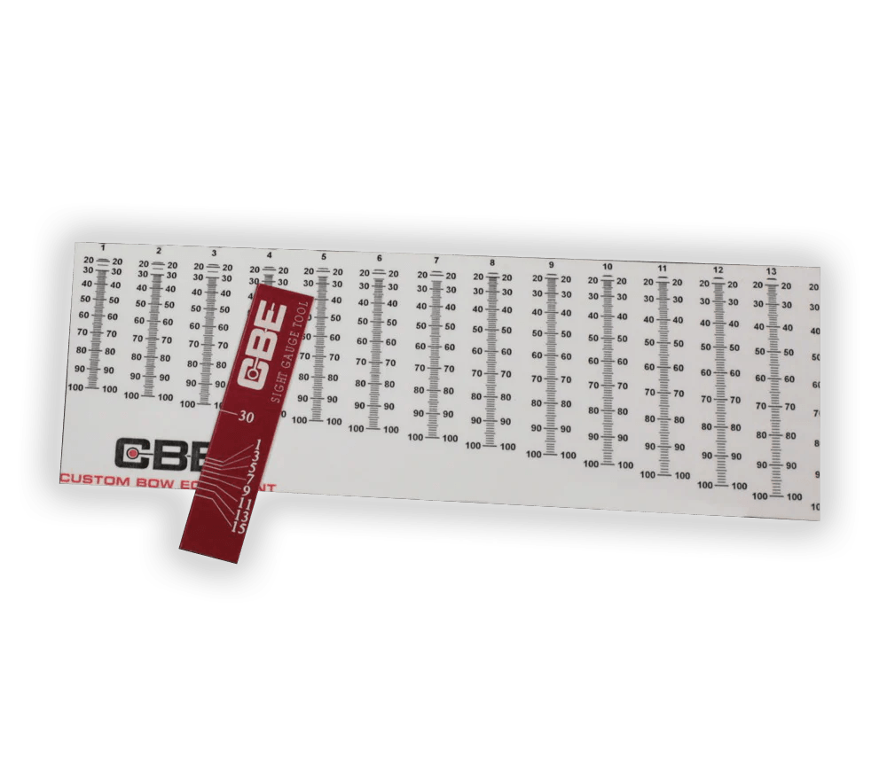 CBE sight tape chart and red sight gauge tool for bow sight calibration