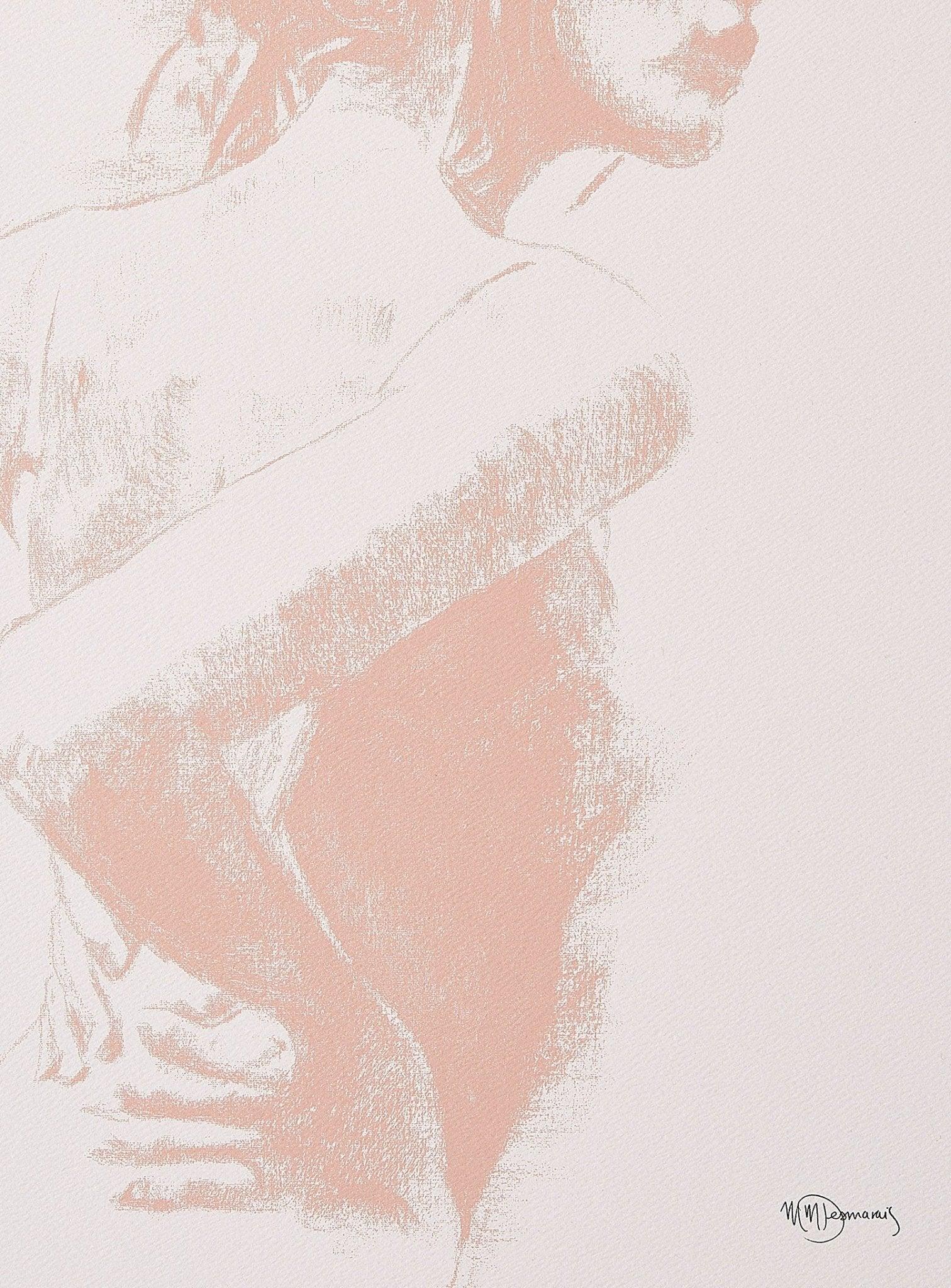 Minimalist charcoal sketch of a woman's figure in abricot tones on cream background