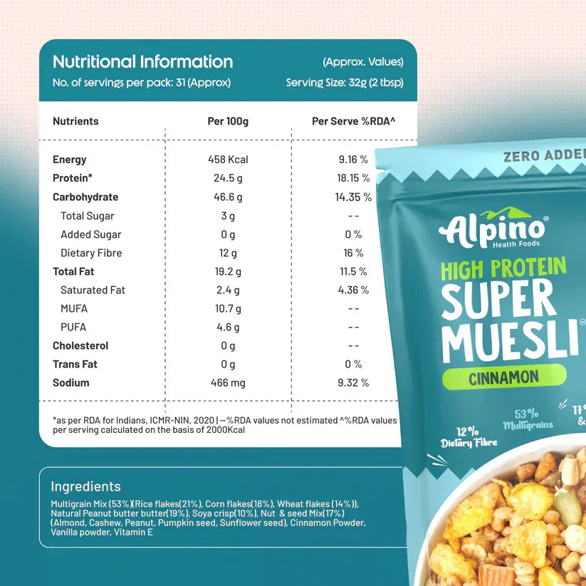 Alpino Cinnamon Super Muesli Zero Added Sugar High Protein