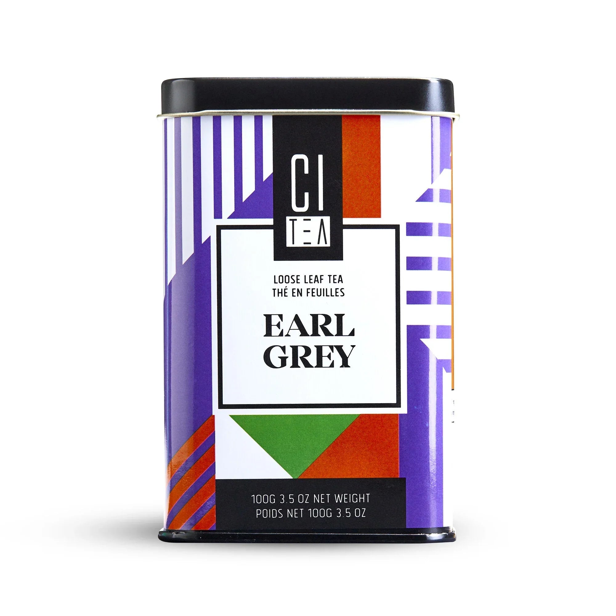 Citea Earl Grey loose leaf tea tin with colorful geometric design, 100g