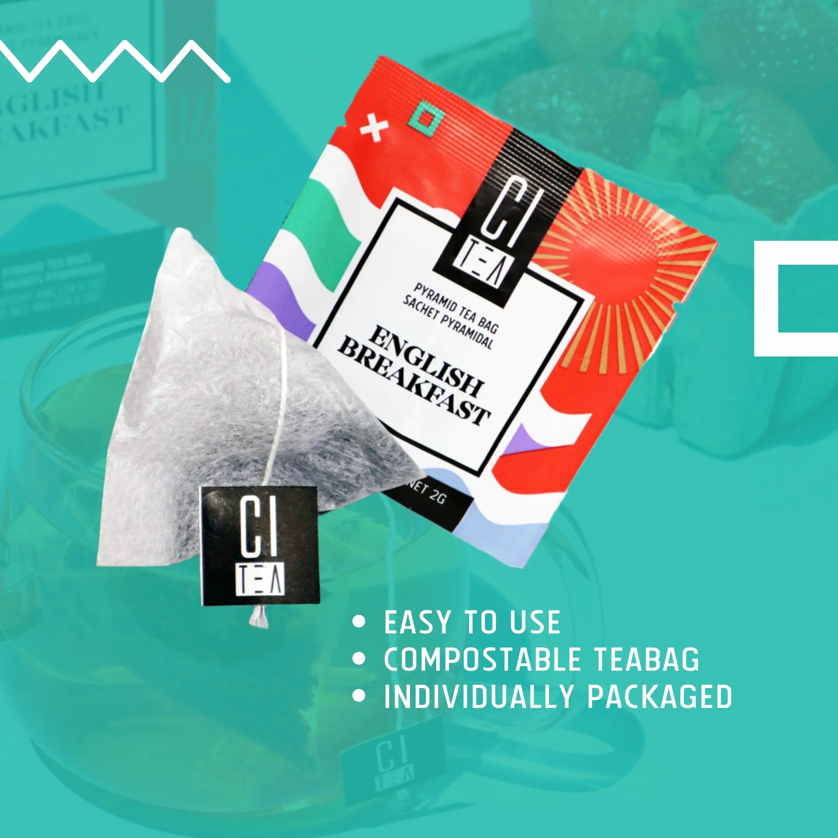 CI TEA English Breakfast pyramid tea bag, compostable, individually packaged, easy to use